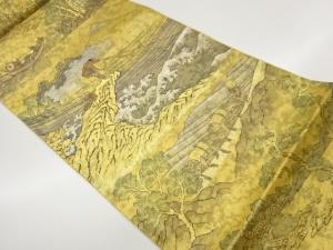 弥栄織物製　遠山に荒波・漁模様織出し袋帯